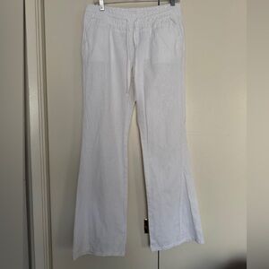 Roxy White Linen Wide-Leg Drawstring Pants